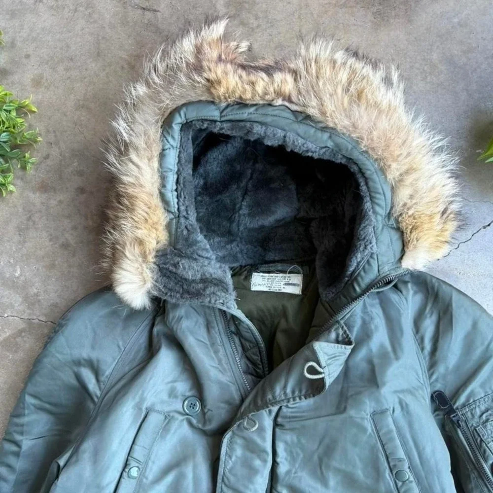 Vintage 60s sage green USAF N-3B parka flying jacket military Mens Medium